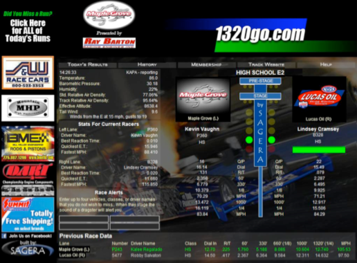 1320go Live Timing Screen